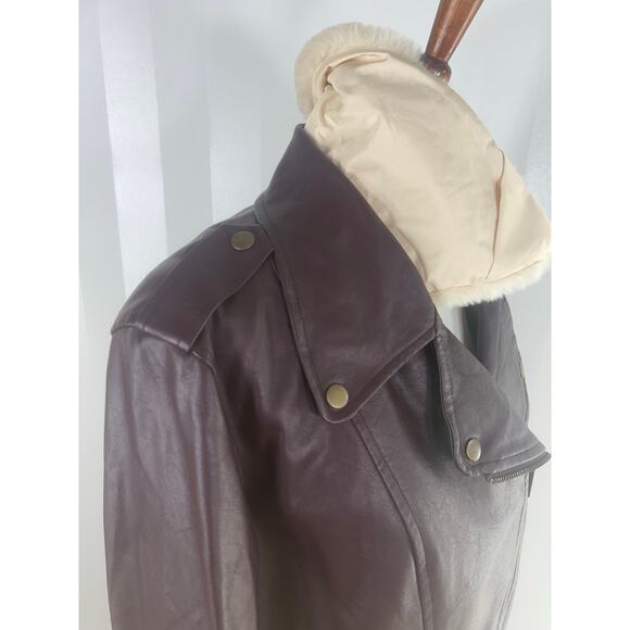 A NEW DAY Burgundy Faux Leather Zippered Jacket w/ Faux Fur Collar - Picture 6 of 12